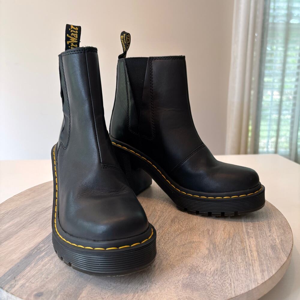 Dr Martens Spence Chelsea Platform Heeled Boots Black Leather US 6 EU 37